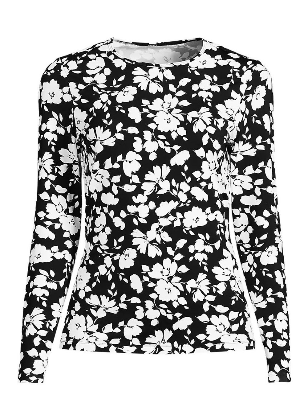 Lands’ End Womens Black/ White Floral UPF 50 Long Sleeve Rash Guard Swim Tee M/L